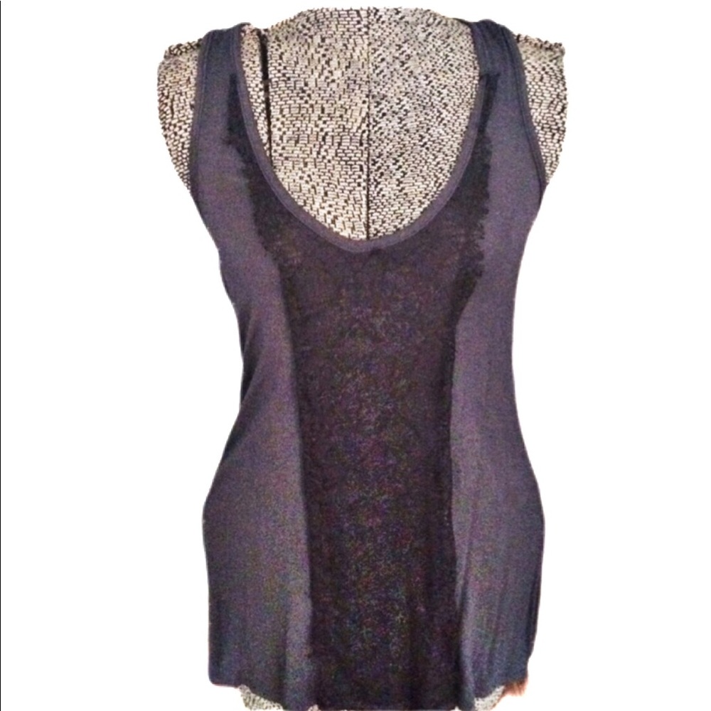 BACKLESS Dark blue grey tank with lace det…